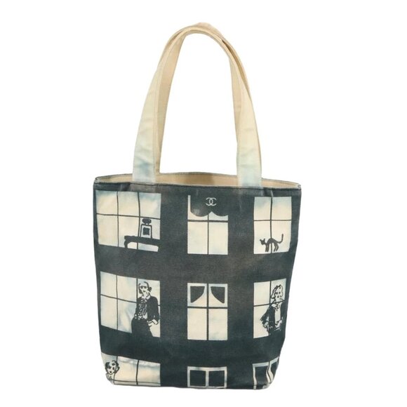 CHANEL Windows Tote Bag Canvas Gold Black CC - Picture 1 of 14